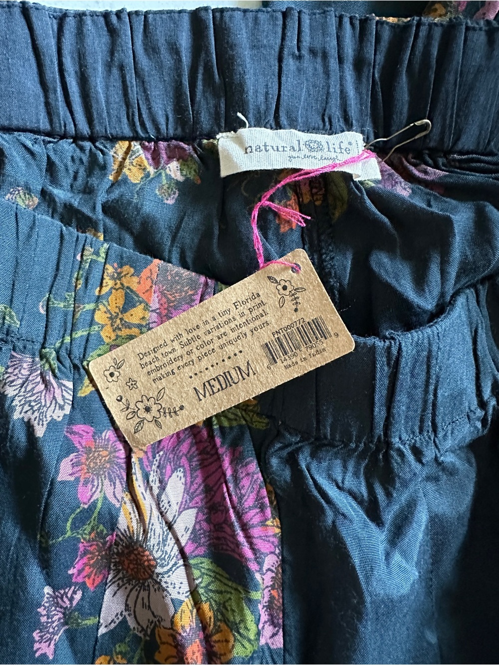 NATURAL LIFE Charcoal Wide-Leg Floral Palazzo Pants with Pink & Orange Blooms - Picture 2 of 8